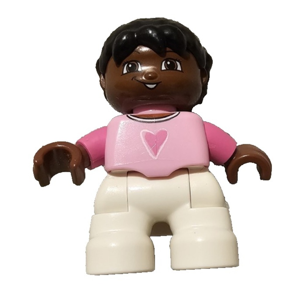Lego Duplo Girl White Legs Bright Pink Top Drk Pink Arms Black Hair Braids
